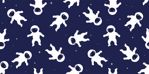 cartoon astronaut in space seamless pattern print design for children vector illustration 