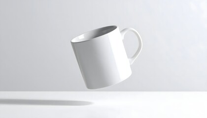 Fototapeta premium Floating white coffee mug minimal background high resolution photo