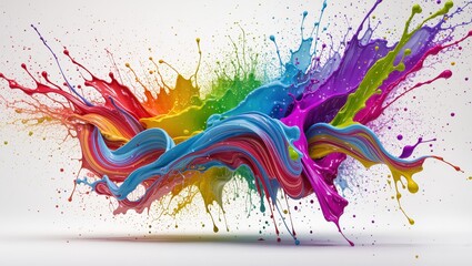 A vibrant and dynamic explosion of colorful paints, in a stunning display of artistic expression. Capturing a moment of creative burst, blending hues in a mesmerizing dance of liquid colors.