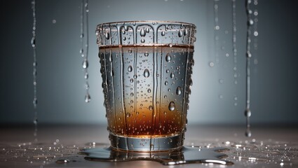 A refreshing glass of water, glistening with condensation, offers a clear, inviting glimpse of pure hydration. The composition is perfect for highlighting freshness and purity.