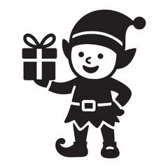 Happy Christmas Elf Holding a Festive Gift