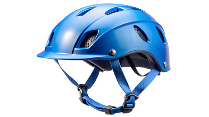 Fototapeta premium Blue climbing helmet isolated on transparent background, head protection for extreme sports
