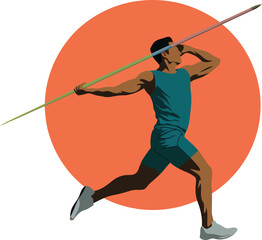 Male Athlete Throwing a Javelin during a Track and Field Competition