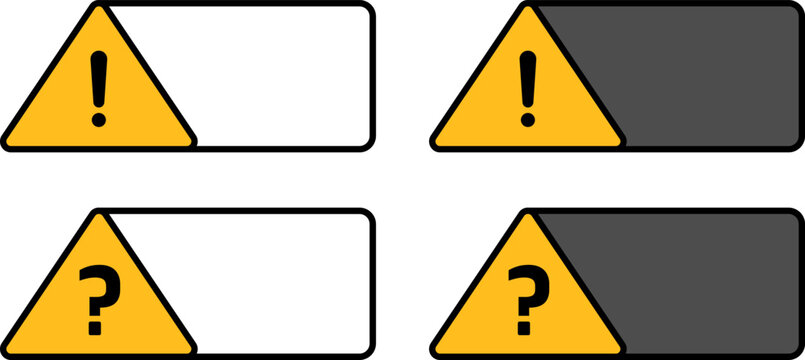 Warning and question mark alert icons with blank text fields