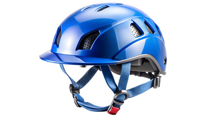 Naklejka premium Blue climbing helmet isolated on transparent background, head protection for extreme sports
