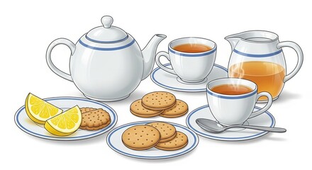 Afternoon Tea with Cookies and Lemon Slices