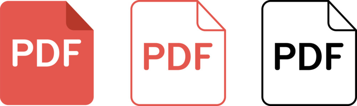 Three stylized pdf document icons in different colors and outlines