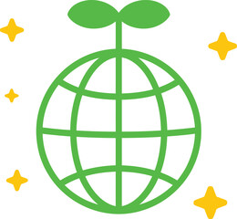  Green Earth Globe with Sprout Ecology Symbol
