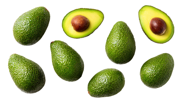 set of avocado top view isolated on transparent white background