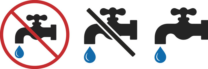 Water Faucet Conservation and Prohibition Icon Set