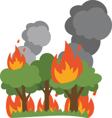 Forest or Wildfire with Burning Trees and Heavy Smoke