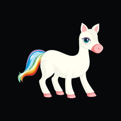 Vector  Cute white  horse cartoon running