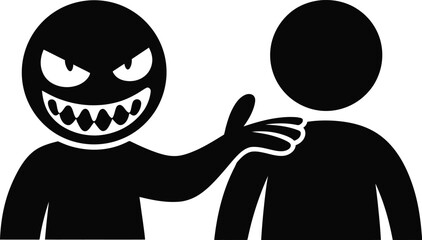 Sinister Figure Threatening a Person Silhouette  Threat and Evil Concept