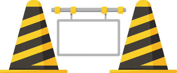  Blank Road Safety Signboard Between Traffic Cones