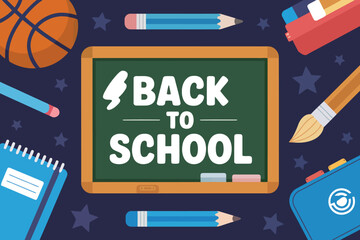 Back to School Background with Chalkboard and School Supplies
