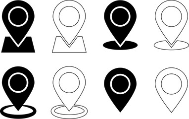 Collection of stylized location pin icons in various designs
