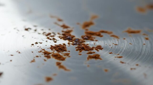 Rust forming and spreading on metallic surface &mdash; corrosion process macro time-lapse