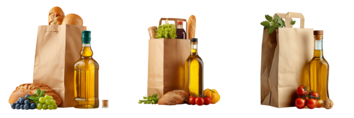 Set of A paper bag filled with fresh fruits and vegetables on transparent png background. Ai generated