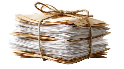 Stack of Papers Bundled Together isolated on transparent background Remove png