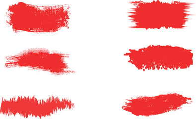 Six red paint brush stroke textures on white background