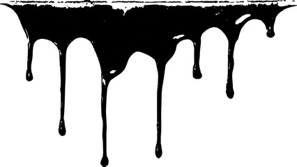 Abstract dripping black paint on white background. Black dripping paint isolated on white background. Dark dripping liquid abstract art. Dark liquid drips downwards, with a glittery, reflective 