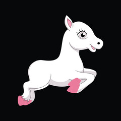Vector  Cute white  horse cartoon running