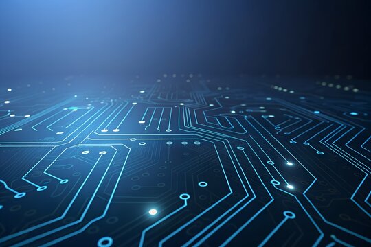 Advanced electronic circuit board with glowing pathways representing the future of global communication and data processing technology