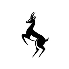 Naklejka premium Elegant Black Gazelle or Antelope Silhouette Standing on Hind Legs - Minimalist Vector Graphic for Wildlife & Nature