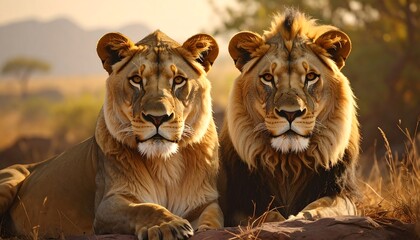 Two Lions in the African Savanna.