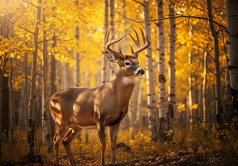 Majestic Buck in Golden Autumn Forest