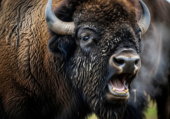 American Bison Roaring Close-up