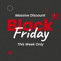 Obraz premium Black Friday Sale Banner. Vector. Massive Discount. illustration. This Week Only. Black Friday Special Sale. Shop Now.