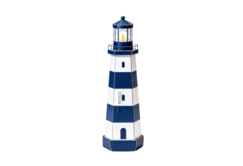 Decorative Blue and White Lighthouse on White Background