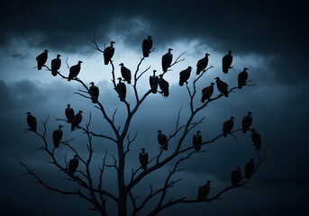Ominous Vultures on a Dead Tree