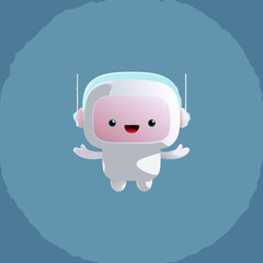 Cute, friendly robot character illustration. Adorable AI assistant with a happy smile, representing digital technology and innovation.