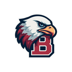 Powerful eagle head mascot illustration combined with bold letter B, representing strength, courage, and athletic team spirit design.