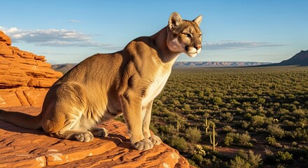 Majestic Puma Surveys its Arid Domain Under a Blue Sky