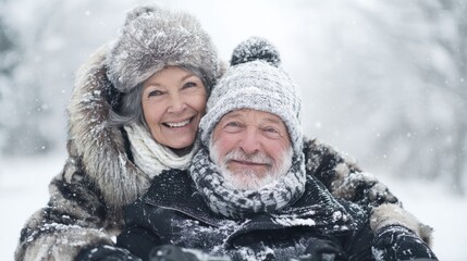 beautiful senior couple on sledge having fun winter day no logos no brands ar 169