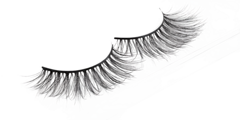 Black and White Image of Wispy False Eyelashes on a Dark Surface beauty makeup isolated on a transparent background