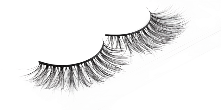 Black and White Image of Wispy False Eyelashes on a Dark Surface beauty makeup isolated on a transparent background