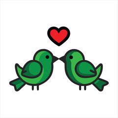 Romantic Green Birds with Red Heart – Cute Love Icon for Valentine, Affection, and Relationship Themes