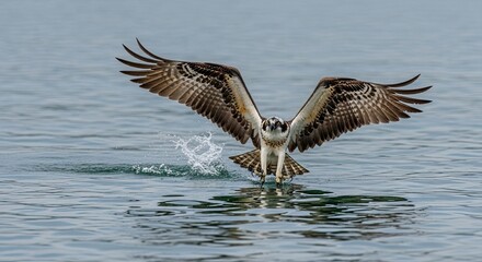 Osprey takes flight from the water with impressive wingspan