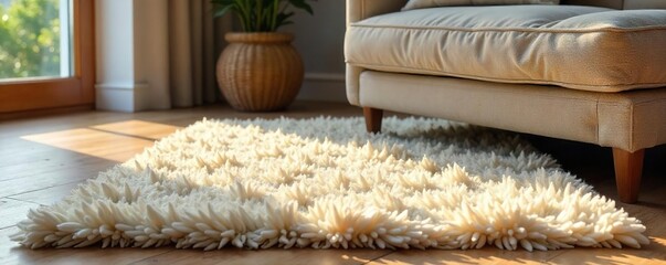 Luxurious Wool Rug Adds Warmth to Cozy Living Room Interior Bathed in Natural Light