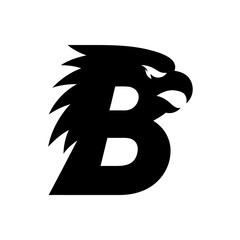 Fototapeta premium Bold black eagle head forming letter B icon, powerful predatory bird mascot emblem graphic design element, strength concept