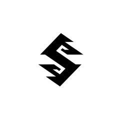 Abstract black letter S graphic design element, modern geometric monogram icon, stylized initial letter symbol on isolated white background.