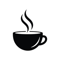 Stylized Coffee Cup Icon with Steam hot drink beverage symbol vector illustration black white cafe caffeine mug graphic design simple