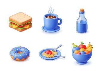 Set of food icons isolated on white background
