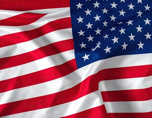 Waving red and white striped flag with blue corner and white stars