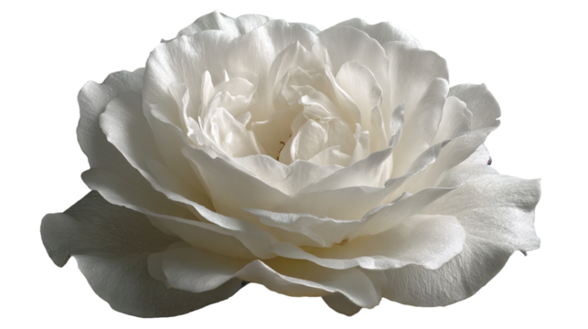Detailed shot of a pure white rose against a plain background with no shadows, highlighting its natural beauty.