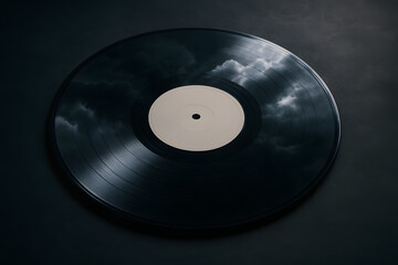 Vinyl Record with Sky Reflection: A vintage vinyl record, its surface reflecting a cloudy sky, offers a visual symphony of music and nature, evoking nostalgia and the passage of time.